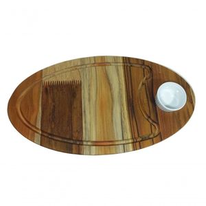 Tábua De Madeira Teca Oval Com 1 Ramequim
