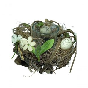 Porta Velas Natural Com Ovos E Galhos 14x8cm - En1821