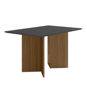 Mesa De Jantar Retangular Tampo Chanfrado Sem Vidro 136cm Helo Poliman Móveis Carvalho Com Grafite