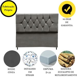 Cabeceira Cama Box Estofada Queen 160 Cm Geovana Suede Cinza