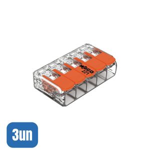 3 Conectores Emenda 4mm 5 Polos 221-415 - Wago