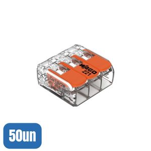 50 Conectores Emenda 4mm 3 Polos 221-413 - Wago