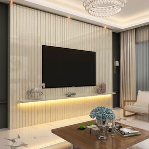 Painel Ripado Tv Até 85 Polegadas Com Led 230cm Nobre Gelius Móveis Off White