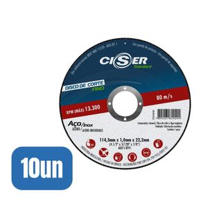 10 Discos Corte Std Aço/inox 115x1,0x22mm - Ciser
