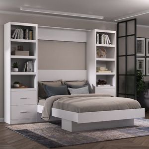 Cama Articulada Casal Com Estante 4 Gavetas 8 Prateleira 8303 Foscarini Branco