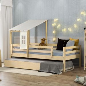Bicama Solteiro Prime Com Telhadinho Ii E Grade Casatema Natural/Branco