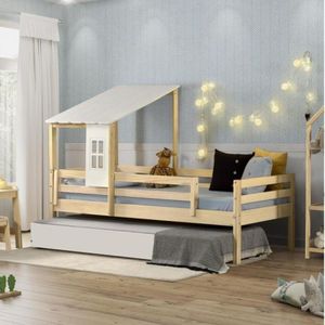 Bicama Solteiro Prime Com Telhadinho Ii E Grade Casatema Natural/Branco