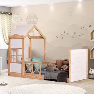 Cama Montessoriana Garden Com Telhado Plus E Grade De Proteção Casatema Natural