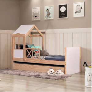 Bicama Solteiro Infantil Garden Com Telhado Plus Casatema Natural/Branco