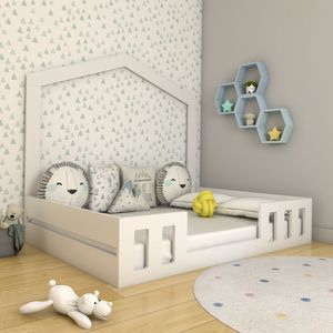 Cama Casal Infantil Com Casinha Montessori Play Timber Branco