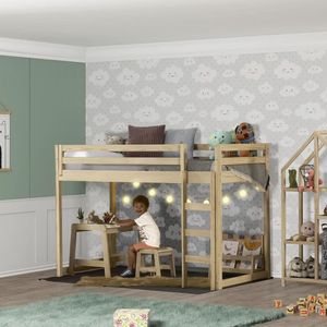 Cama Infantil Prime Alta Ii Em Madeira Maciça Casatema Natural