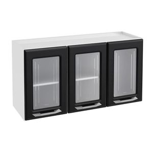 Módulo Cozinha Telasul Topázio Armário 3 Portas C/ Vidro Branco/preto