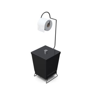 Lixeira Com Suporte De Papel Higiênico Em Aço Preto - Stolf Preto