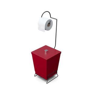 Lixeira Com Suporte De Papel Higiênico Em Aço Preto - Stolf Vermelho