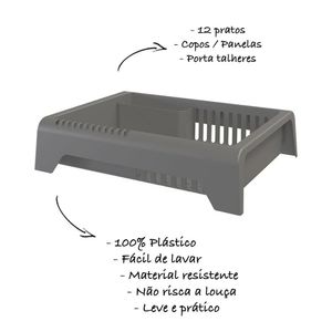 Escorredor De Louça Em Plástico Smile - Stolf Cinza