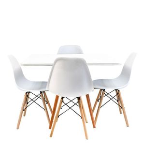 Kit Mesa Eiffel Branca Quadrada 80cm + 04 Cadeiras Eiffel