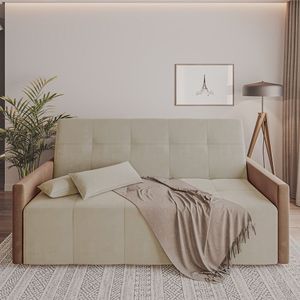 Sofa Cama Retrátil E Reclinável Casal Paris 2m Veludo Areia/marrom - Cor: Bege