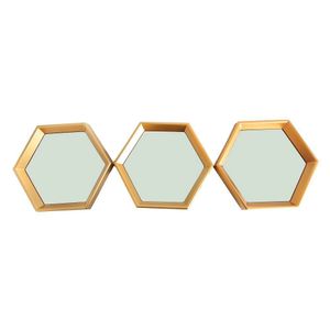 Kit 03 Espelhos Decorativo Moldura Hexagonal Dourado - D'rossi