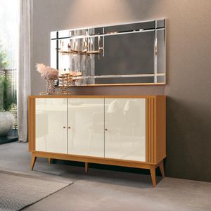 Buffet Aparador Ripado Com 3 Portas Pés Em Madeira Maciça Royce 140cm Cor:cedro/offwhite Cedro/offwhite