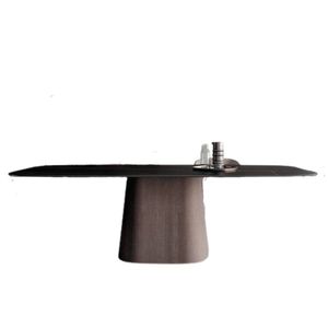 Mesa Cone Retangular Laca Preta 120x80cm Base Nogueira
