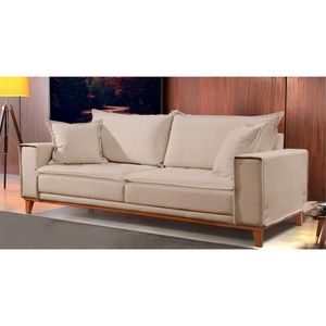 Sofá Fixo Aquiles 3 Lugares Luxo 180cm Castellar Móbile Bege Claro