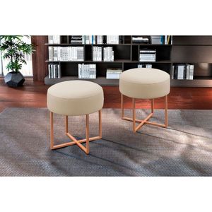 Puff Banqueta Otávio Luxo Base Bronze Castellar Móbile Bege Claro