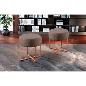 Puff Banqueta Otávio Luxo Base Bronze Castellar Móbile Cappuccino