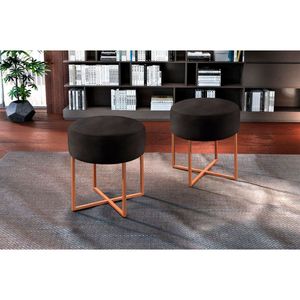 Puff Banqueta Otávio Luxo Base Bronze Castellar Móbile Preto