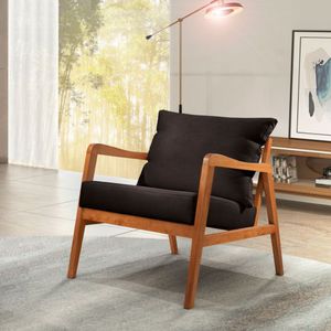 Poltrona Decorativa Bia Luxo Base Em Madeira Maciça Castellar Móbile Preto