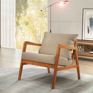 Poltrona Decorativa Bia Luxo Base Em Madeira Maciça Castellar Móbile Off White