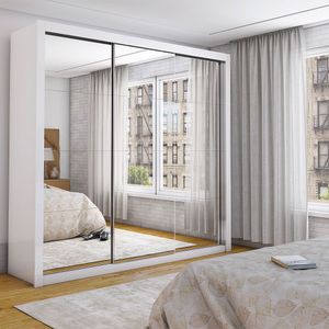 Guarda Roupa Casal Isabela Master Com Espelho 3 Portas De Correr 4 Gavetas Carioca Moveis Branco