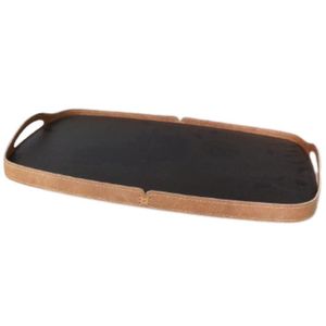 Bandeja Vale Decorativa ébano Couro Marrom