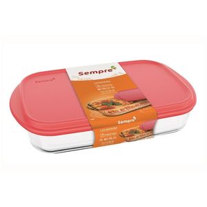 Lasanheira Refratária Retangular Sempre Em Vidro Sodacal Com Tampa Plástica 39 Cm Vermelho Com Transparente