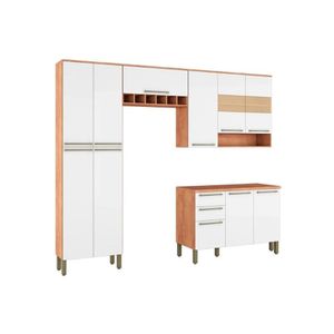 Cozinha Modulada Ronipa Nápoli Prime 4pçs (2 Armários 1 Balcão 1 Paneleiro) C4P01 Castanho/Branco
