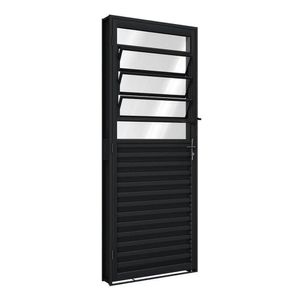 Porta De Aço De Giro Mista Com Basculante 215X85Cm Aço Pronto Riobras Preto