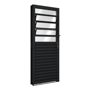 Porta De Aço De Giro Mista Com Basculante 215X85Cm Aço Pronto Riobras Preto