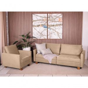 Conjunto Sofá 1,60 2 Lugares E Poltrona Plaza Bege - Straub Web