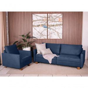 Conjunto Sofá 1,80 2 Lugares E Poltrona Plaza Azul - Straub Web