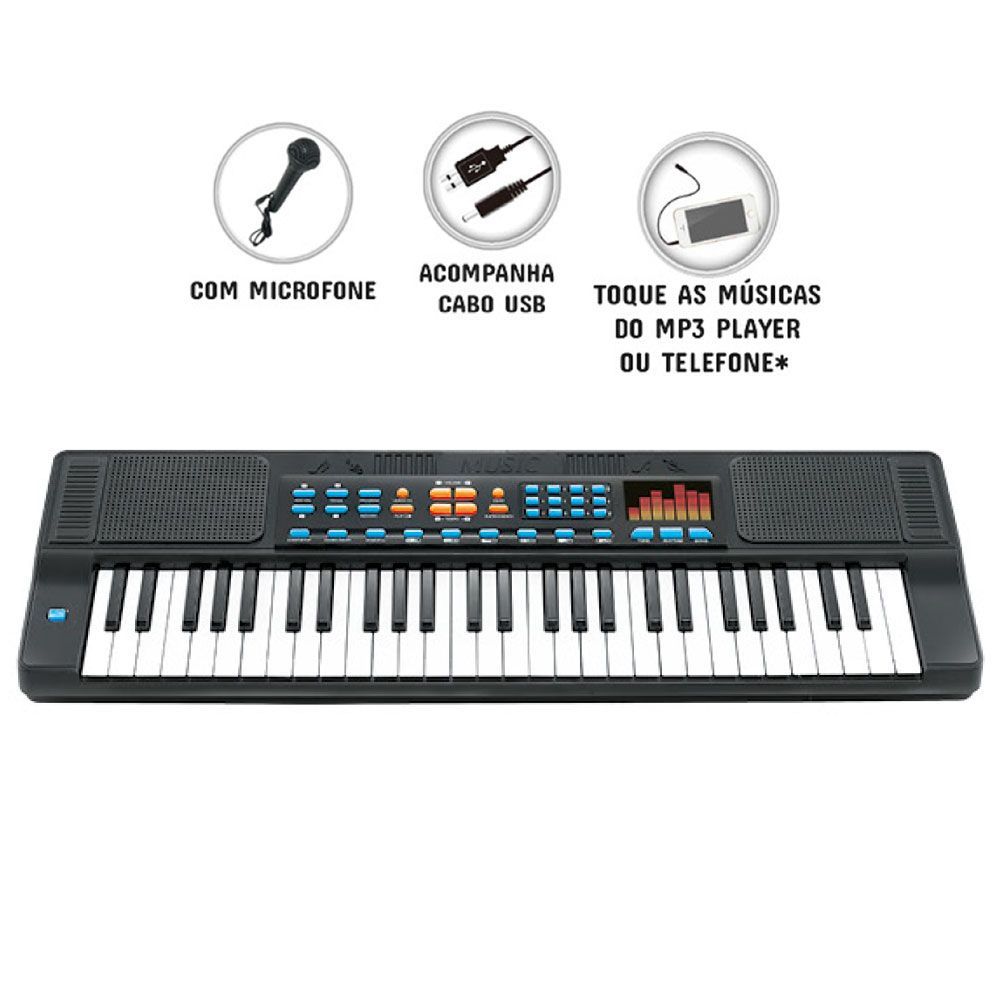 Brinquedo Teclado Infantil Com Microfone Musical 24 Musicas no