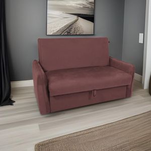 Sofá Cama Para Sala De Estar Zaia Com Baú Veludo Matrix - Rosê Rosê