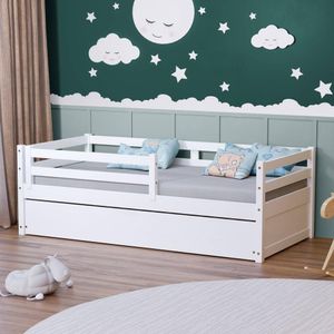Bicama Infantil Eco Com Grade De Proteção Madeira Maciça Branco Mobilistore