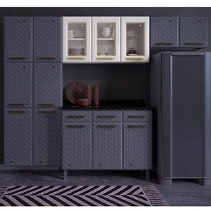 Armário De Cozinha Aéreo 3 Portas Com Vidro Diamante Telasul Branco