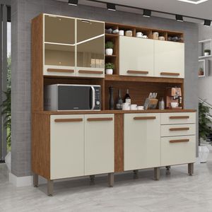 Armário Para Cozinha Espelhado 8 Portas 2 Gavetas Antonela Imop Móveis Cinamomo/Off White
