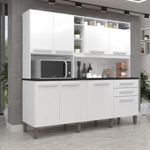 Armário Para Cozinha 8 Portas 2 Gavetas Antonela Imop Móveis Branco