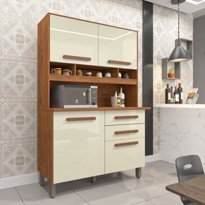Armário Para Cozinha 4 Portas 2 Gavetas Sofia Plus Imop Móveis Cinamomo/Off White