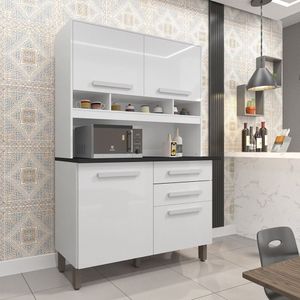 Armário Para Cozinha 4 Portas 2 Gavetas Sofia Plus Imop Móveis Branco