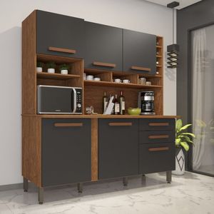 Armário Para Cozinha 6 Portas 2 Gavetas Alexia Imop Móveis Cinamomo/Grafite
