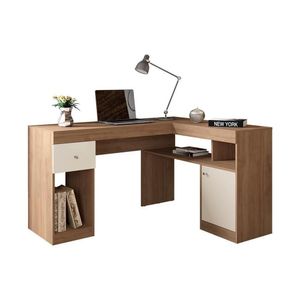 Mesa Escrivaninha Juvenil Nilo C/ 1 Porta E 1 Gaveta Buriti/off White - Caemmun
