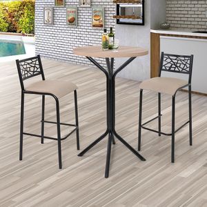 Conjunto Bistrô Dani 2 Banquetas E Mesa Tampo Bp Redondo Ciplafe Preto Fosco/ Linho Bege