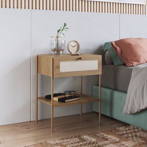 Mesa De Cabeceira 1 Gaveta Palhinha Pé Metal Dourado Oslo Artesano Hanover/Dourado